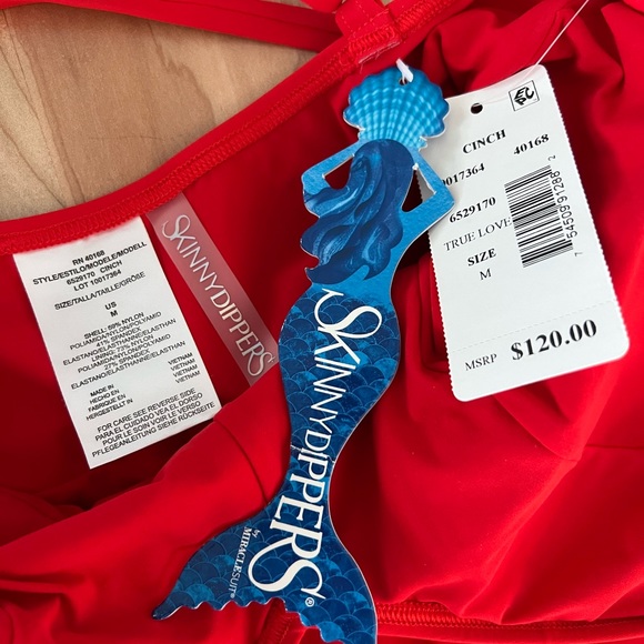 Skinny Dippers Jelly Beans Cinched Waist One-Piece Swimsuit. Red, size medium - Picture 4 of 14